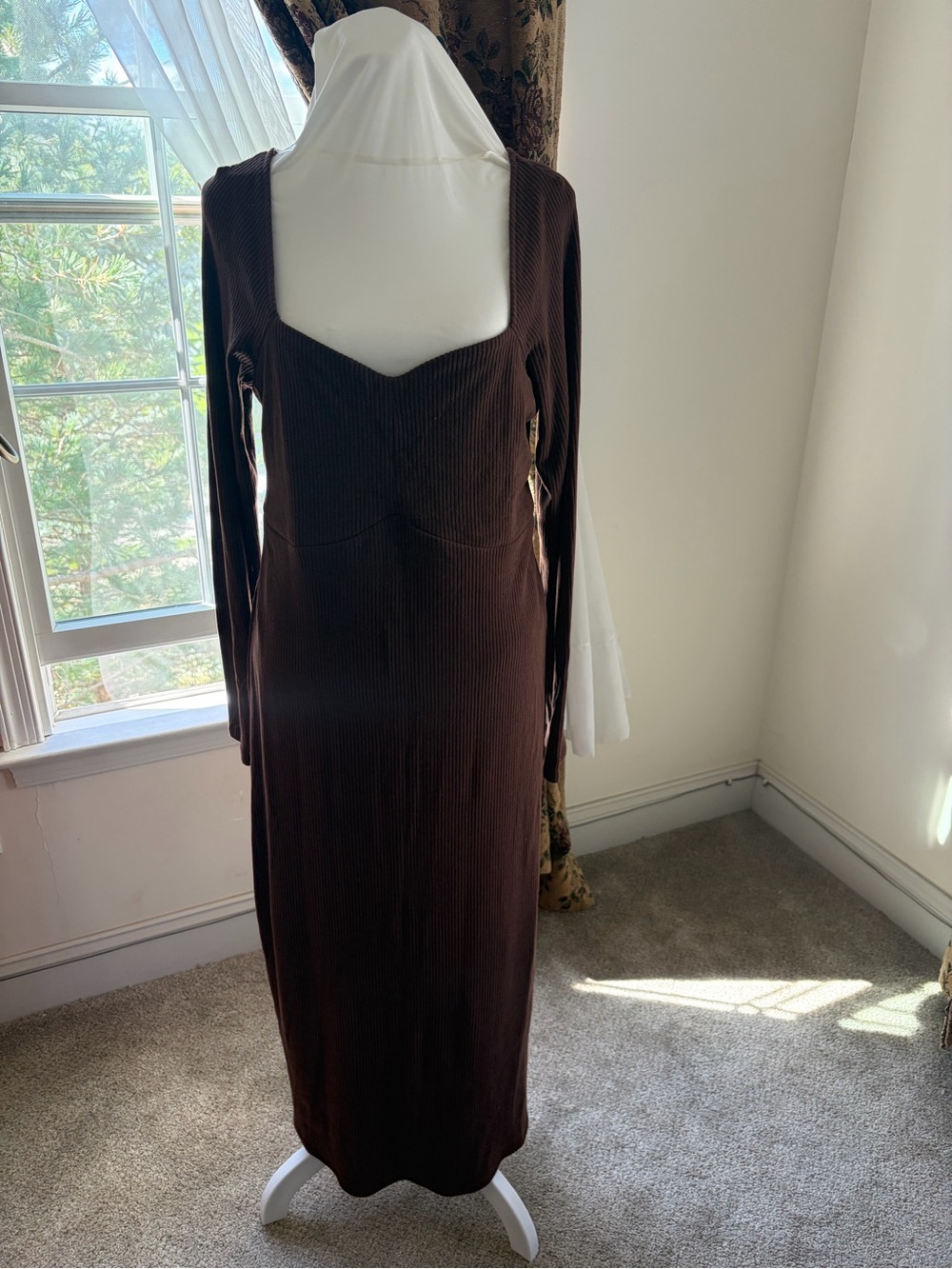 Ingrid & Isabel Chocolate Brown Ribbed Long Sleeve Midi Dress